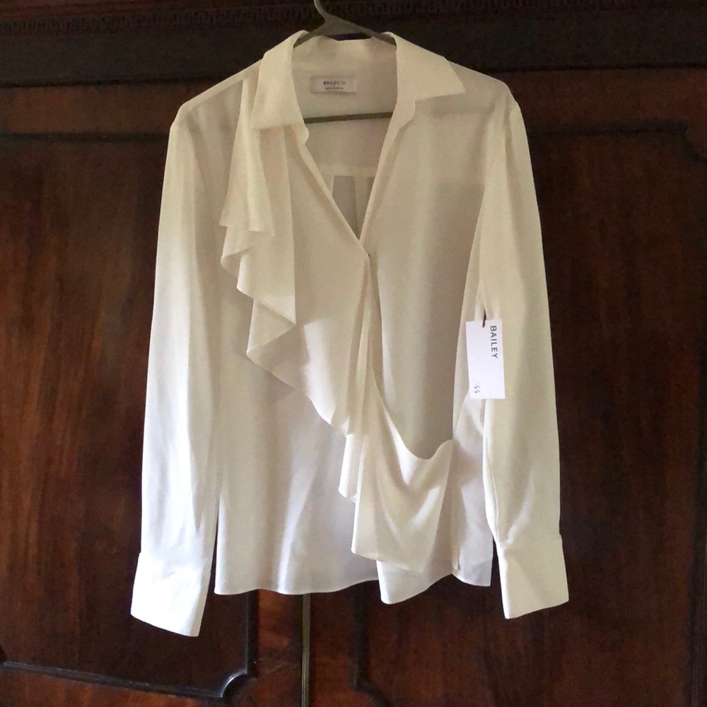 Bailey 44 white cross ruffle blouse